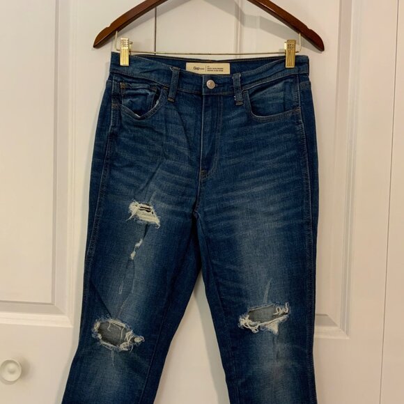 Gap Best Girlfriend Super High Rise Distressed Stretch Ankle Jeans Size 27 - Picture 3 of 11
